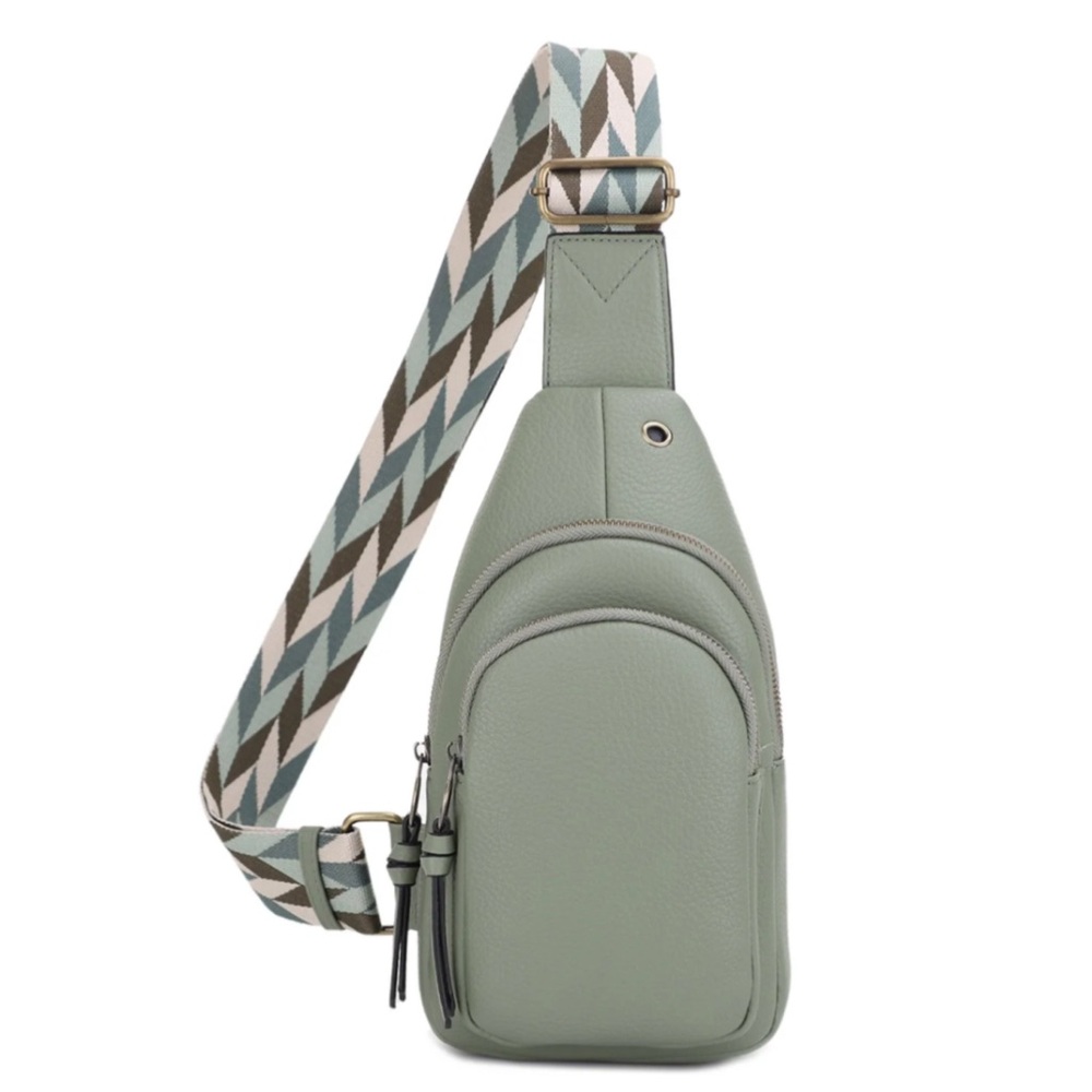 NWT SG SUGU Stylish Green Sling Bag with Patterned Strap